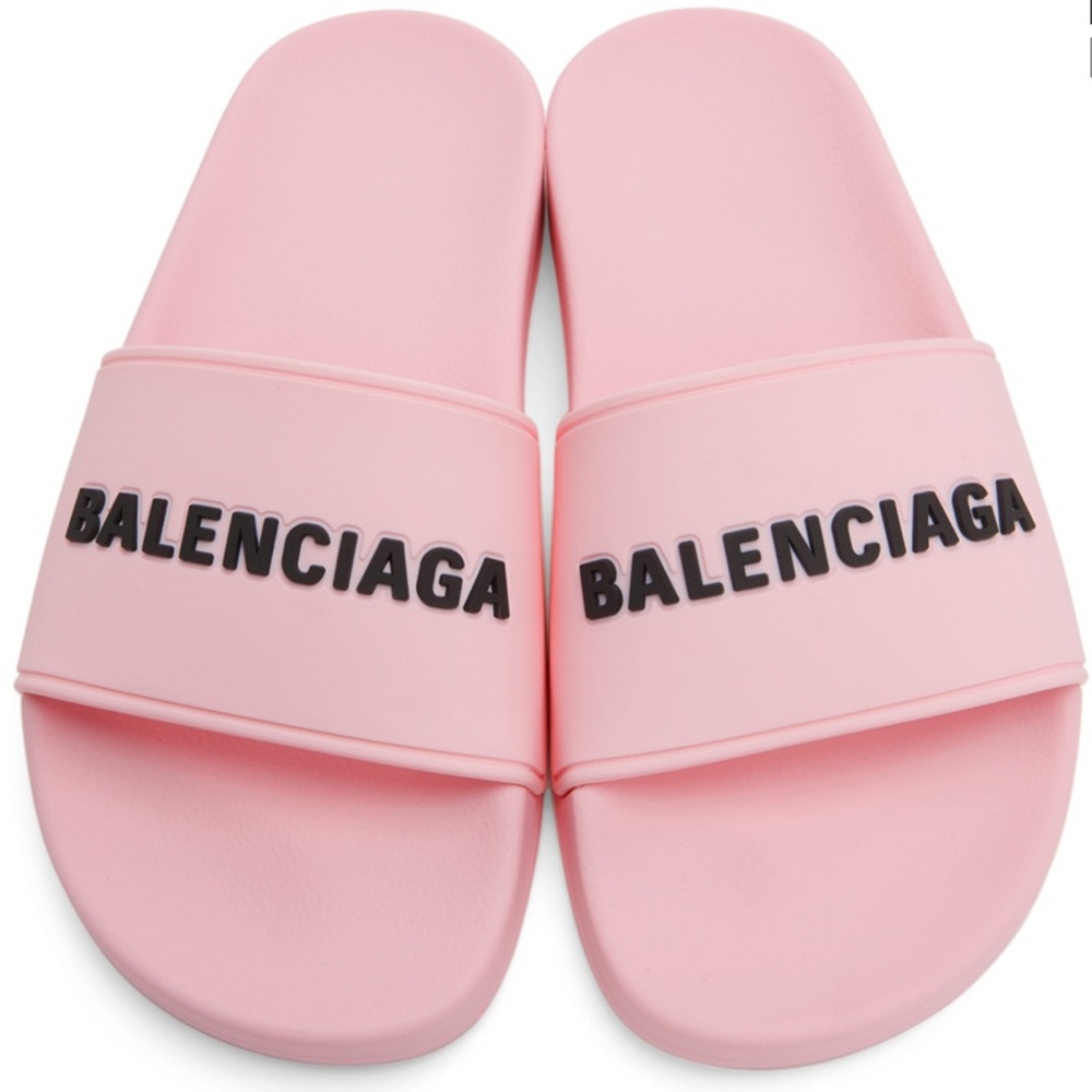 BALENCIAGA | Pink Logo Pool Slides